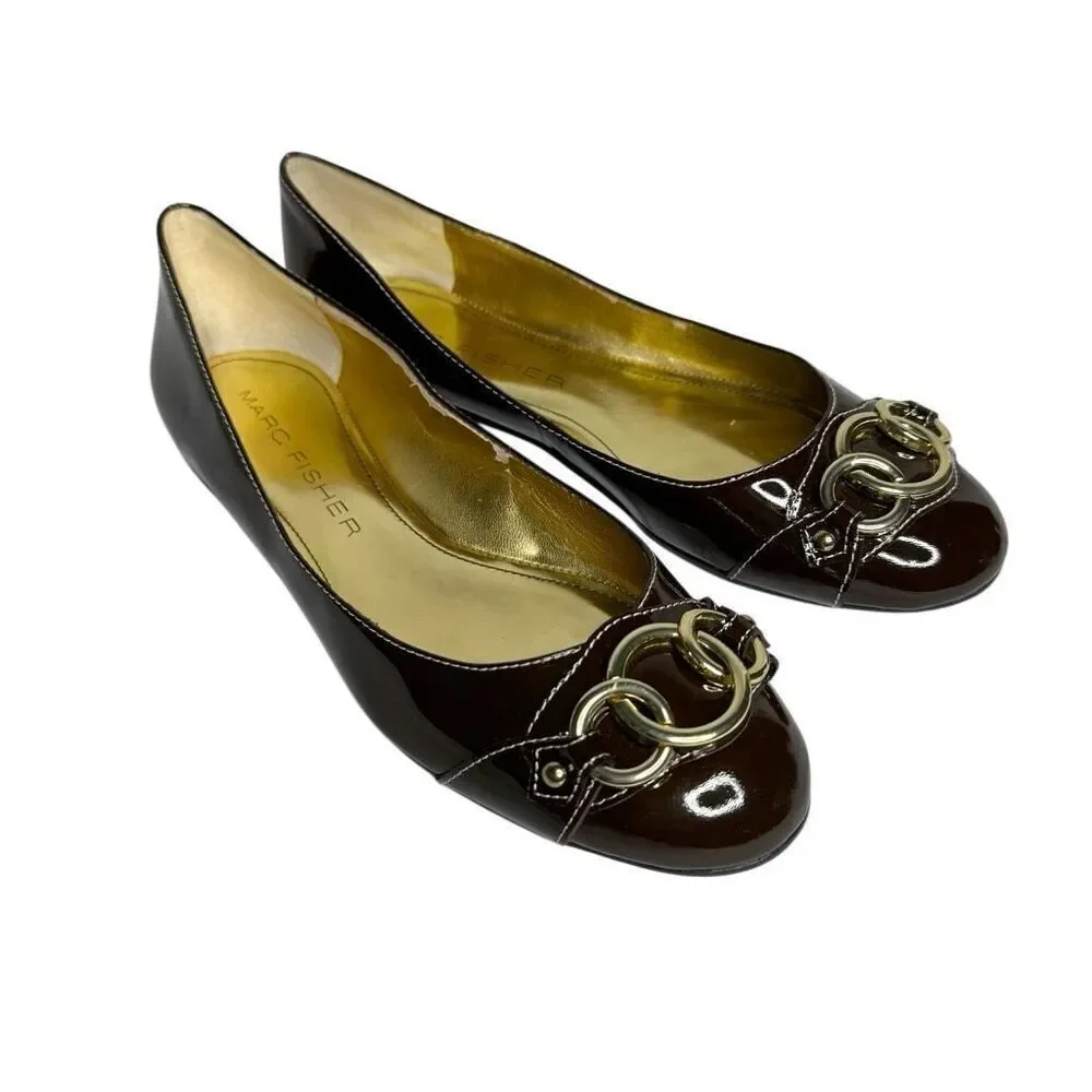 Marc Fisher brown patent leather Belinda ballet flats size 7.5